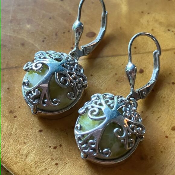 Natural Connemara Marble Sterling Silver Tree of Life Earrings - Picture 2 of 8
